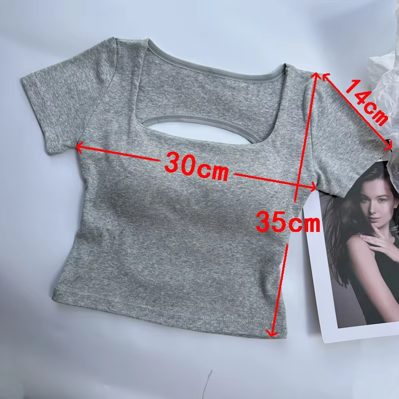 T-shirt femme vêtements encolure carrée hauts à manches courtes haut court avec soutiens-gorge pour 