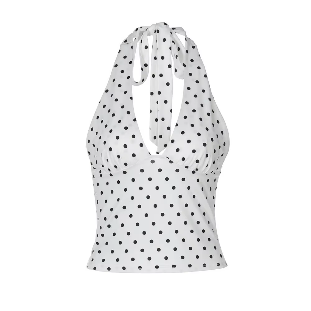 Débardeur Femme Y2K Sexy à Pois, Dos Nu, Style Halter, pour Soirées et Clubs