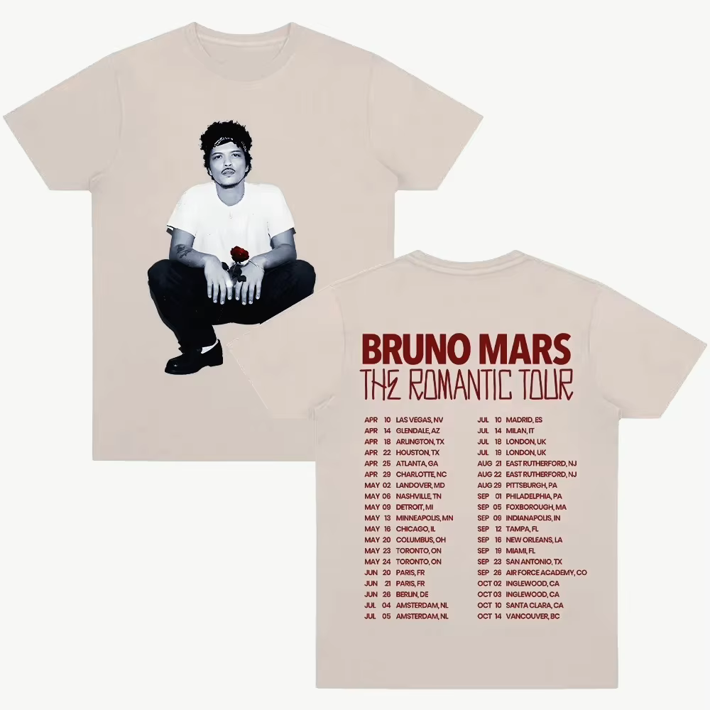 Bruno Mars The Romantic Tour T-Shirt pour homme, t-shirt graphique classique pour concert, imprimé r