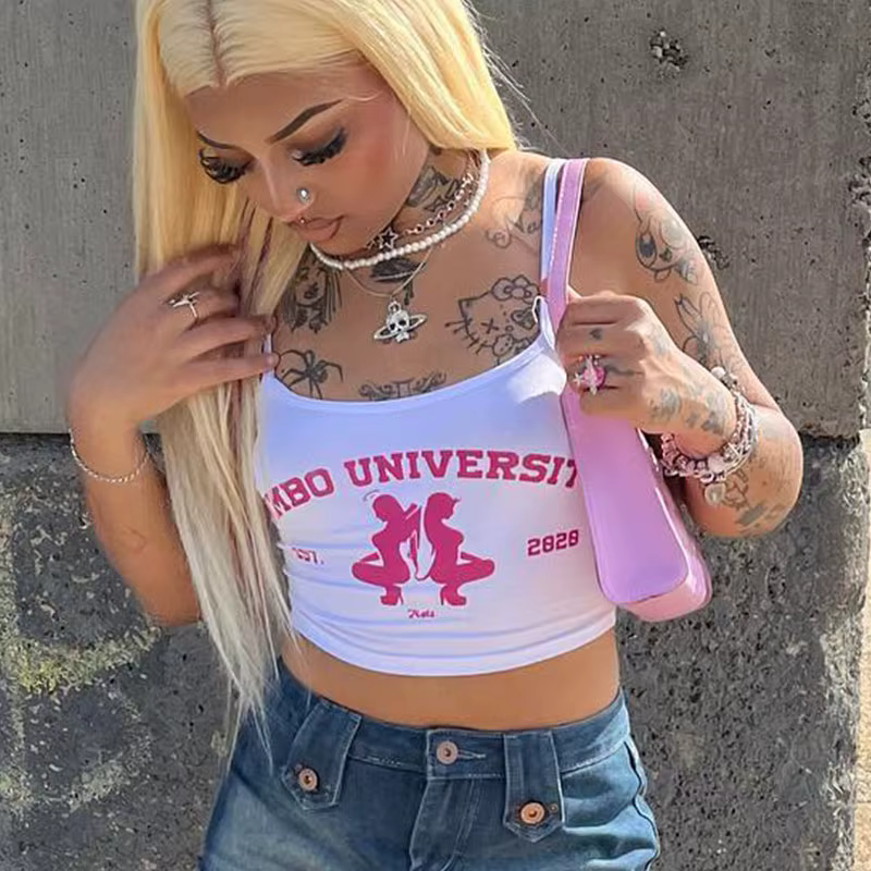 Y2k Harajuku Punk graphiques sans manches Sexy haut court vêtements pour femmes 2023 Vintage lettre
