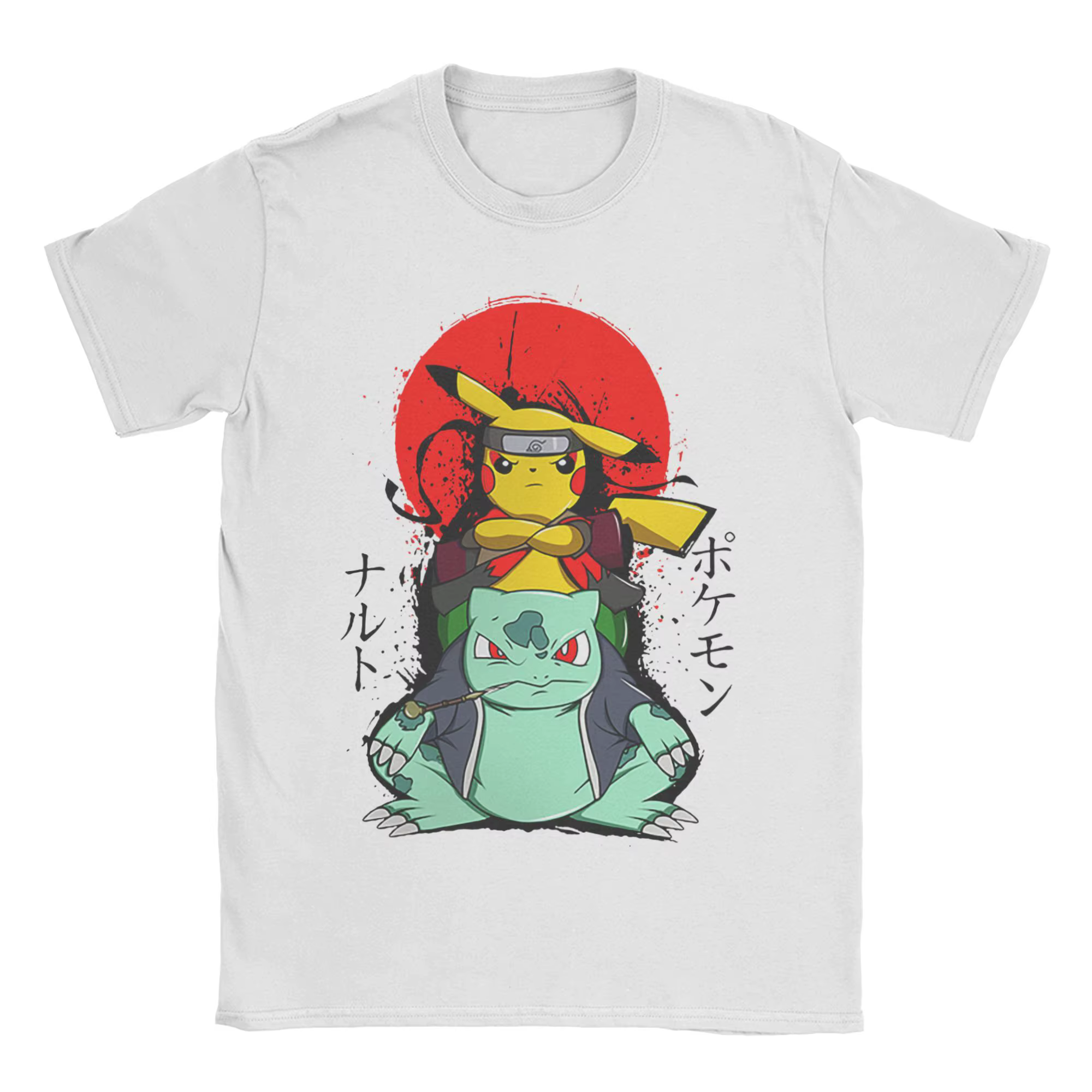 T-Shirt pour hommes et femmes, Pikuto Pikachu & Bulbasaur Narutoes Pokemon, Anime japonais, en coton
