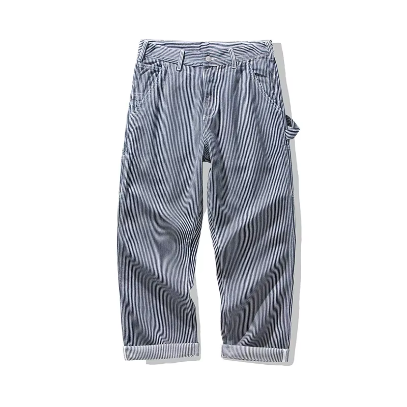 Pantalon de travail ferroviaire en Denim Original AMEKAJI salopette de travail rayée multi-poches Tr