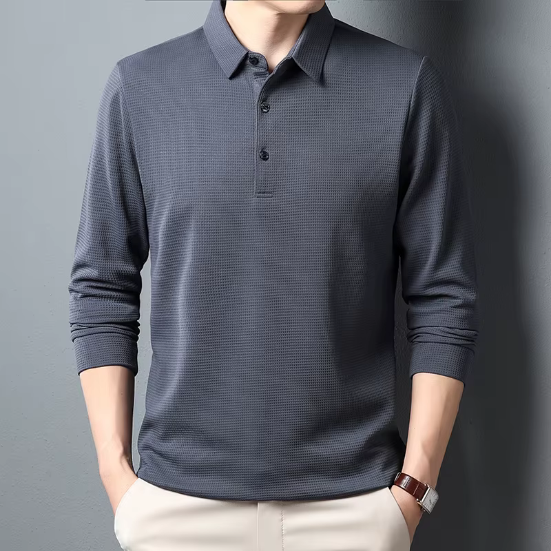 Polo d'affaires décontracté à manches longues pour hommes, T-shirt d'été confortable