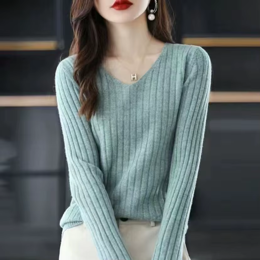 Femmes pull à manches longues haut tricoté pull col en v mode pull femme hiver basique femme vêtemen