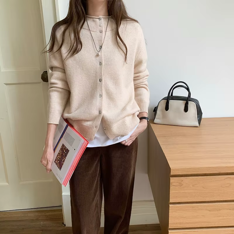 LDZWSM 100% laine haute qualité tricot pull demi-col roulé Cardigan manteau automne et hiver nouvell