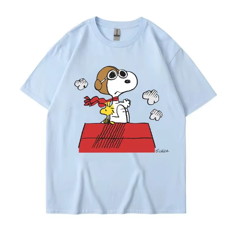 Snoopy noir femmes T-shirt été 2025 nouveau à manches courtes 100% coton hommes femmes T-shirt hauts