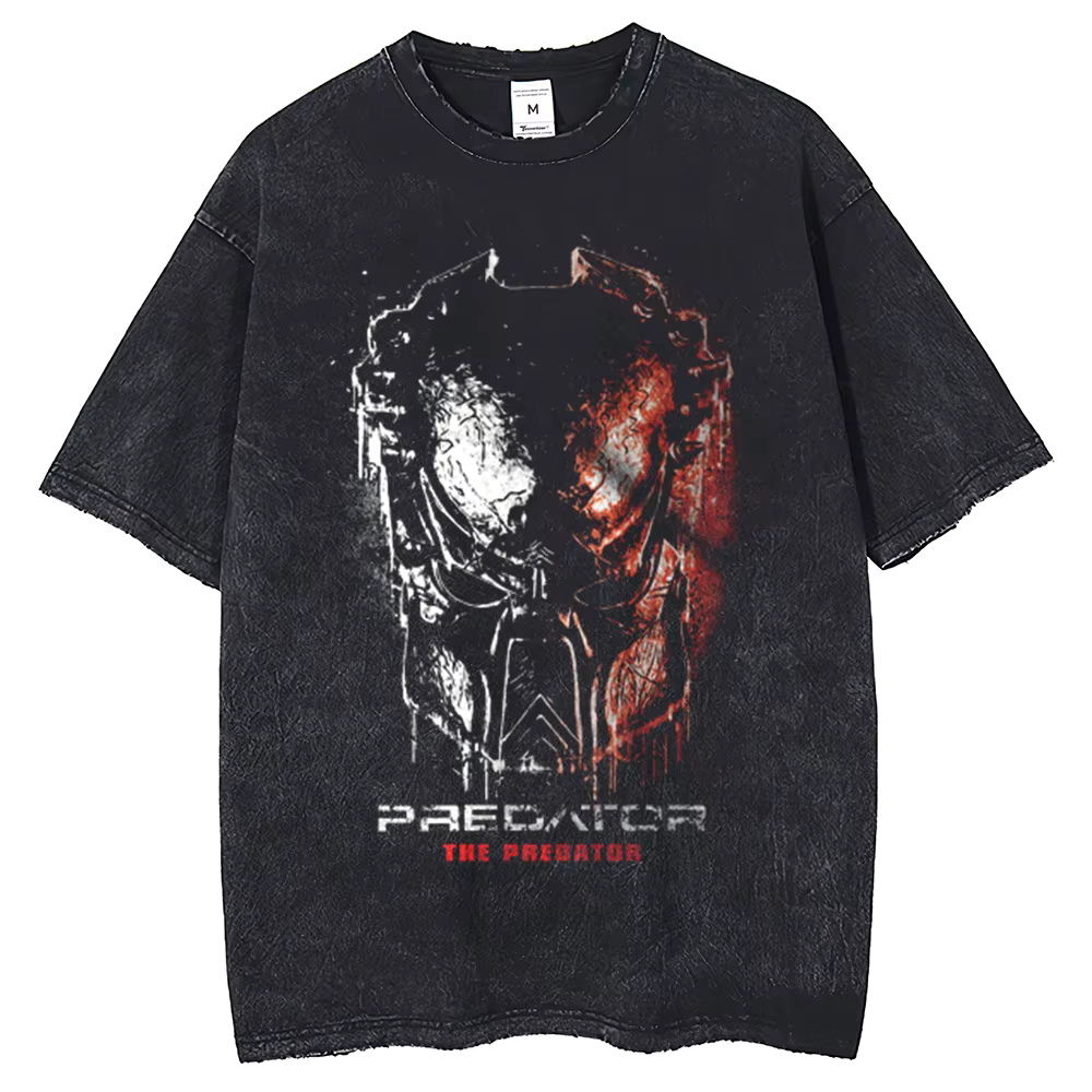 T-shirt rétro à col rond pour homme, motif Future Kokor, chemise délavée noire, vêtements de rue hip
