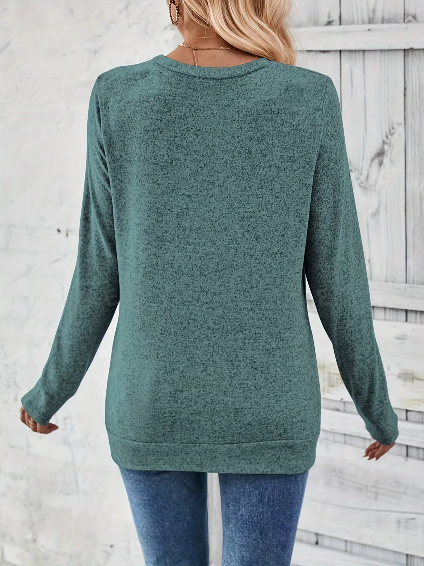 T-Shirt froncé à décor de boutons, haut décontracté à manches longues pour le printemps et l'automne