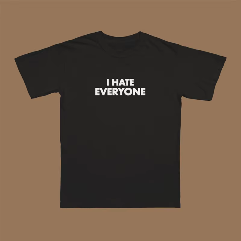 Je déteste tout le monde lettres rétro Harajuku Vintage surdimensionné t-shirt rue été à manches cou