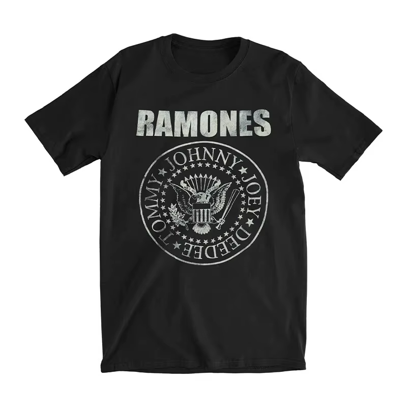 T-shirt imprimé graphique groupe de punk rock Ramones, streetwear décontracté, vêtements pour hommes