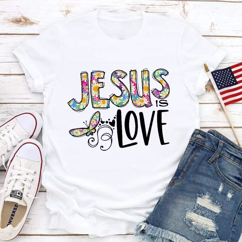 Jésus amour imprimer femmes t-shirt à manches courtes col rond lâche femmes t-shirt dames t-shirt ha