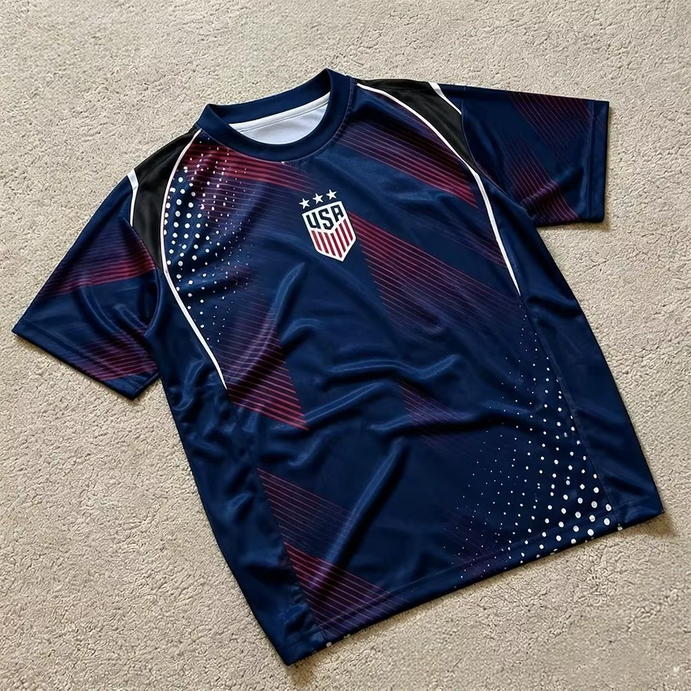 T-shirt de football inspiré des États-Unis, style rétro, maillot de football américain bleu marine,