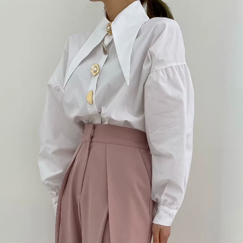 Printemps mode chemise à manches longues col pointu bureau dame Blouse bureau femmes chemises col ra