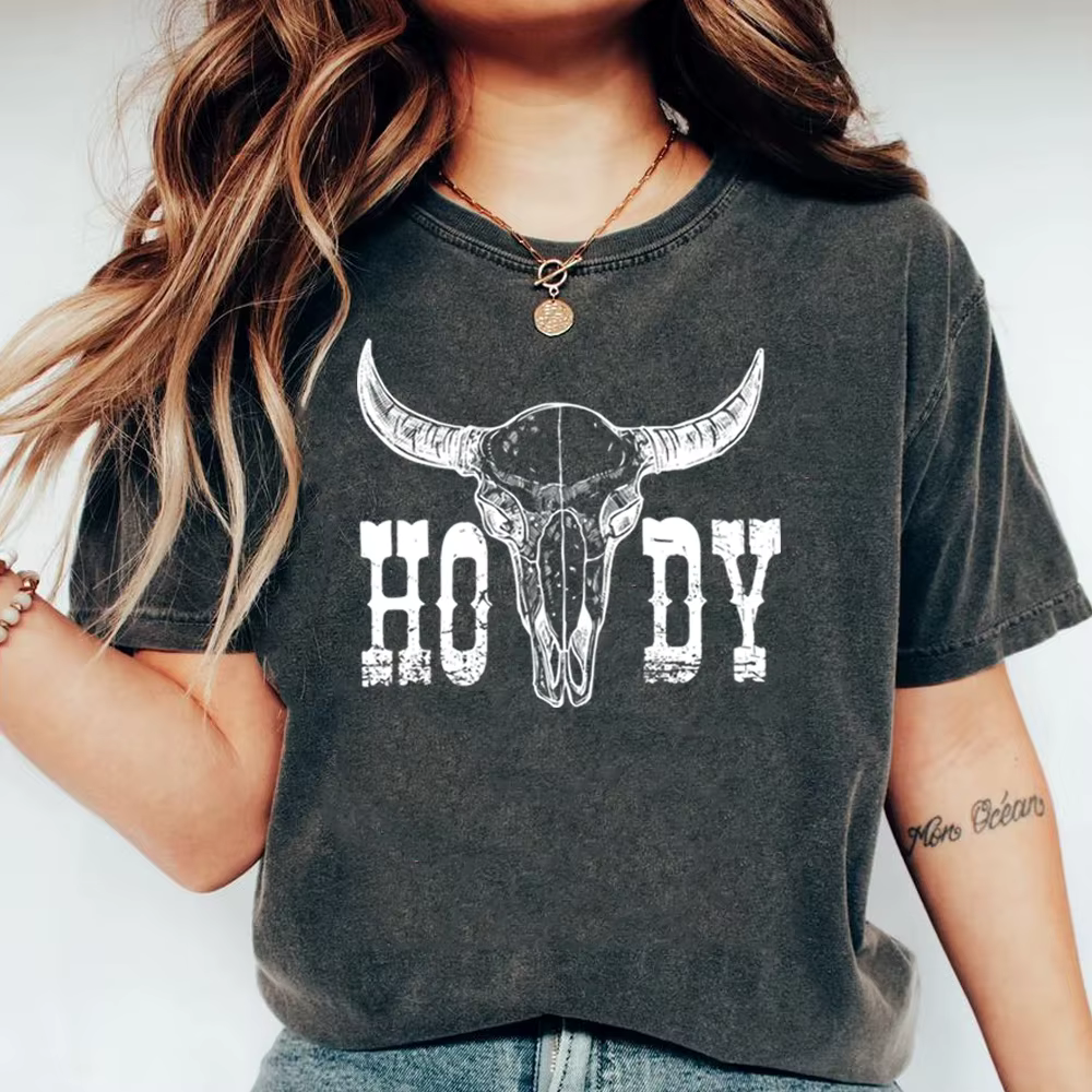 Chemise rétro Howdy T-Shirt crâne de vache Howdy chemises de Cowgirl musique de campagne Cowboy t-sh