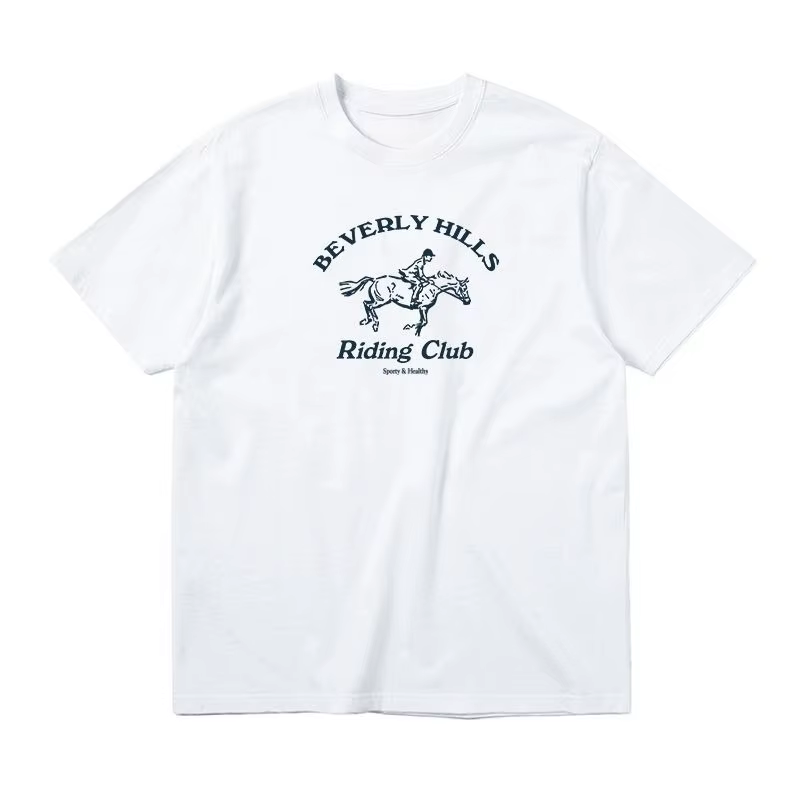 BEVERLY HILLS T-shirt style sportif rétro américain Club équestre lettre imprimée coton à manches co