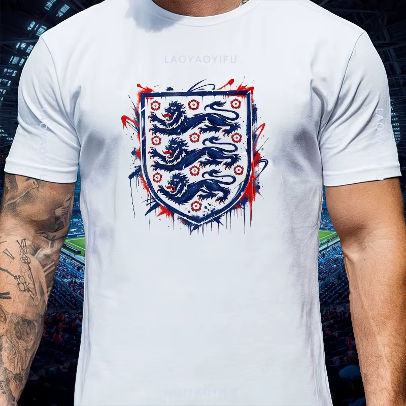 T-shirt unisexe pour le jour du match, motif rétro Angleterre, écusson des Trois Lions, coton, perso