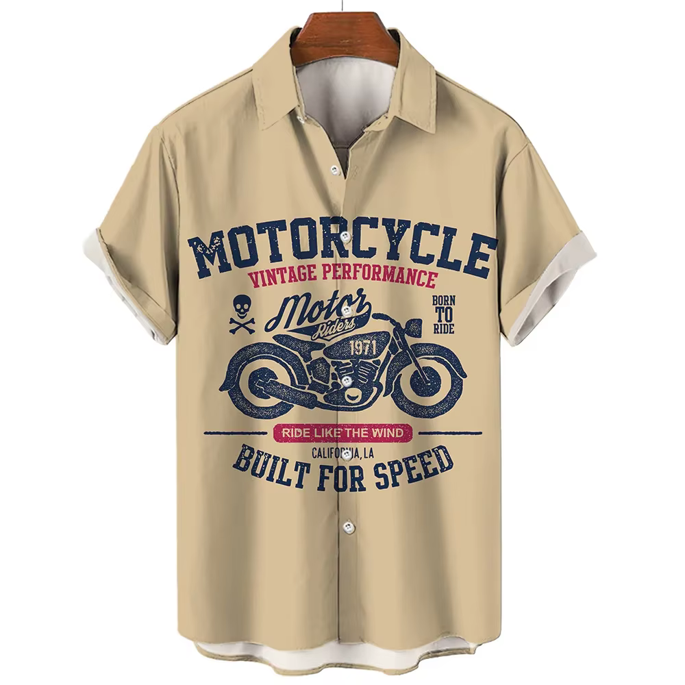 T-shirt Rétro à Motif Moto Manches Courtes pour Homme Été 2026 – Motif Moto 3D