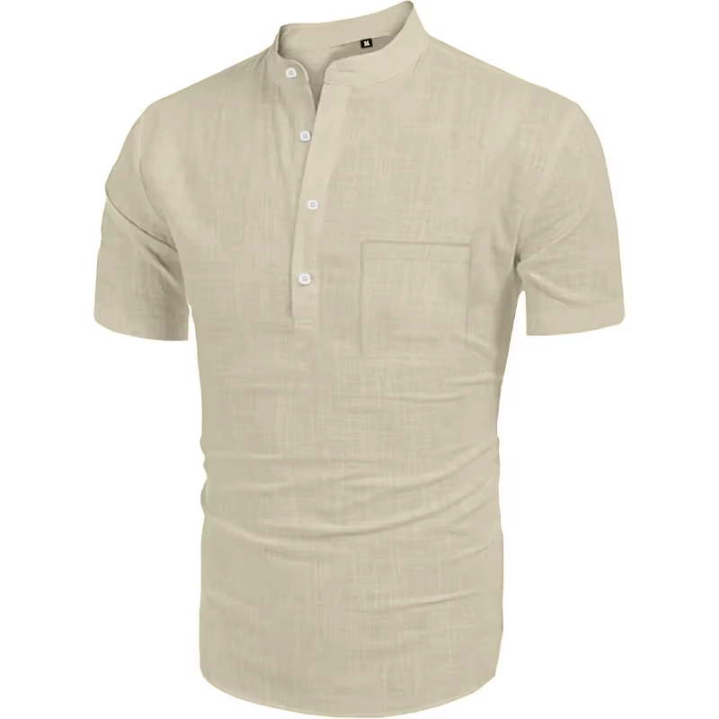 Été hommes Henley Shot manches t-shirt casual Hippie plage coton col de chemise léger Yoga t-shirt h