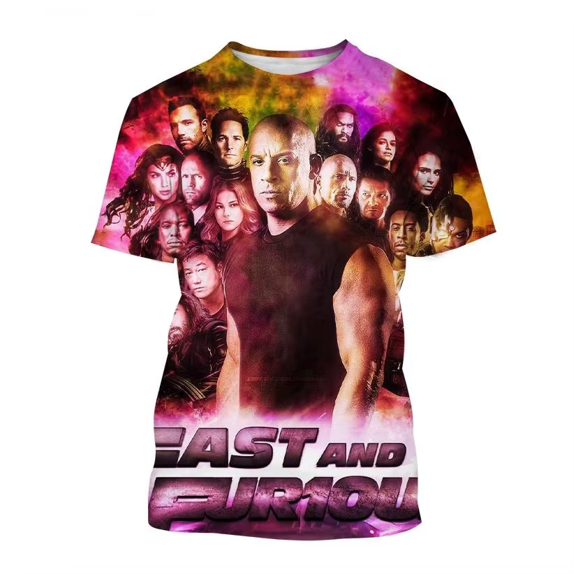 T-shirt à manches courtes imprimé 3D Fast and Furious pour hommes et femmes, Streetwear décontracté,