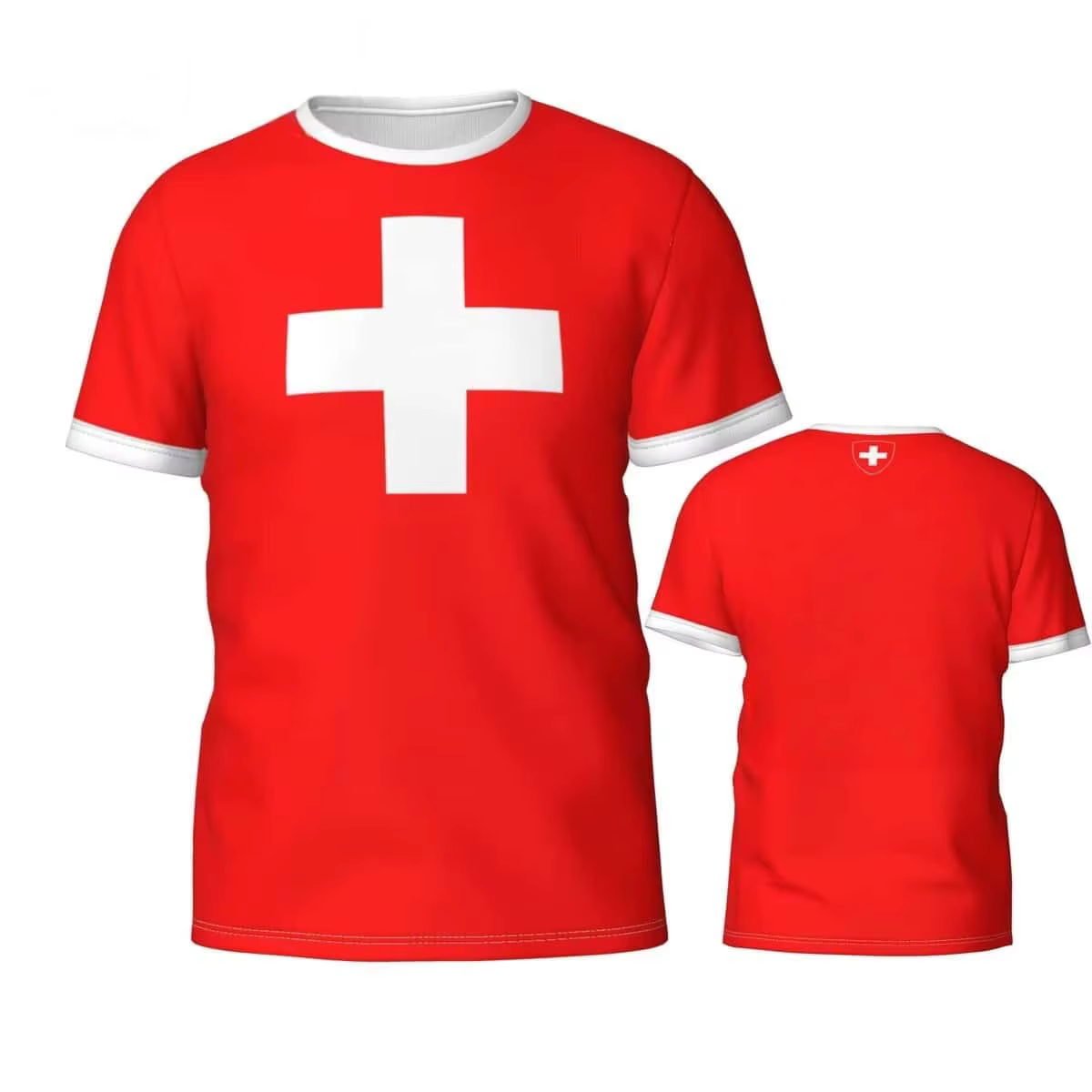 T-shirt unisexe avec imprimé croix du drapeau national suisse, motif croix carrée classique sur la p