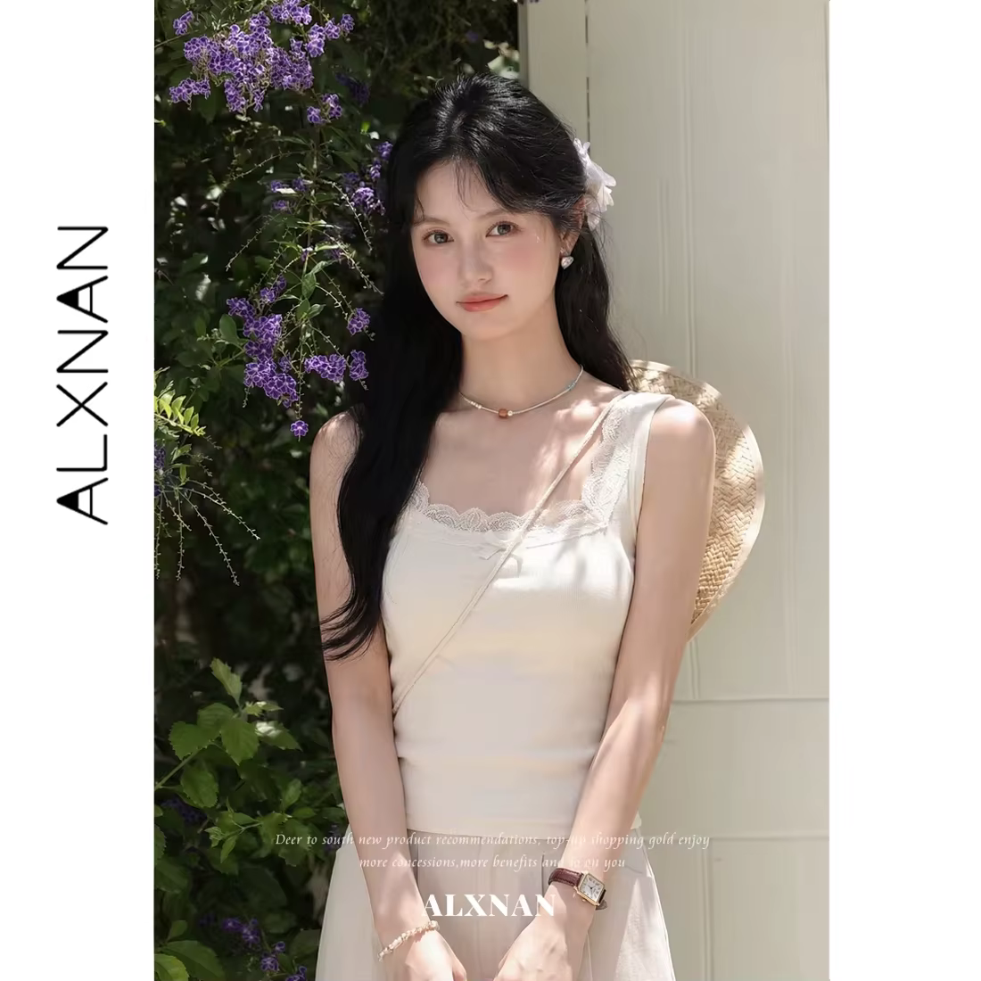 ALXNAN – débardeur en dentelle pour femmes, élégant, style français, col carré, sans manches, décont