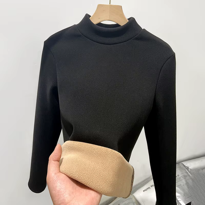 T-shirts pour femmes épais polaire chaud automne hiver chemise à manches longues col roulé t-shirt d