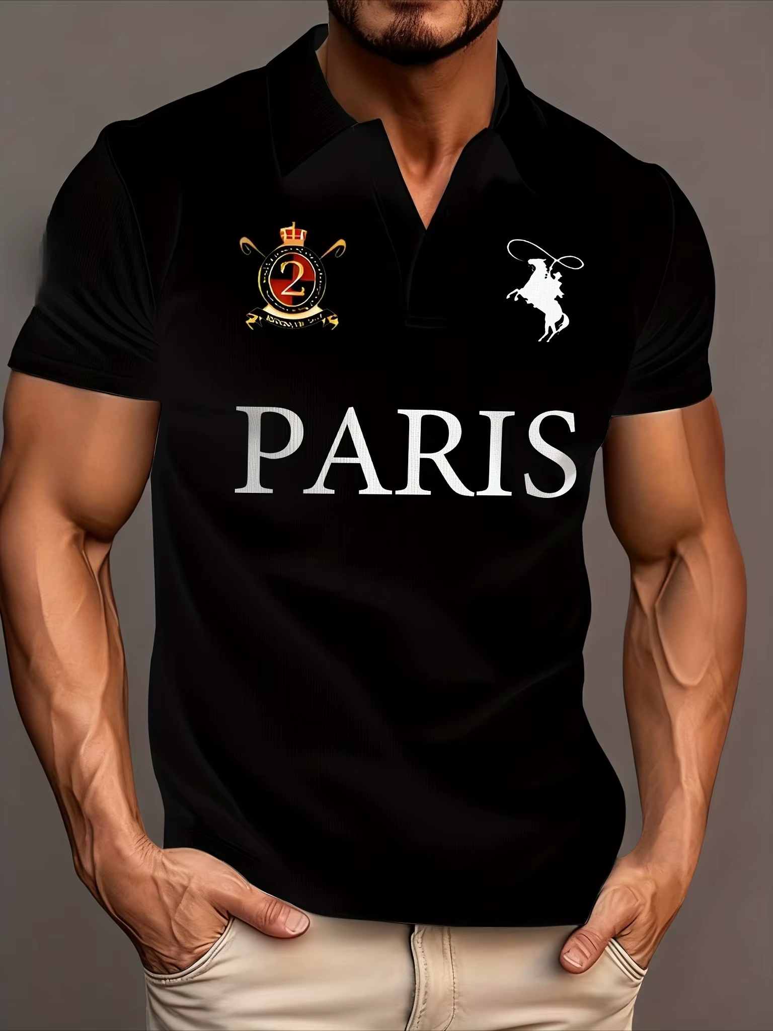 Nouveau T-shirt de sport avec l'icône du cheval et les lettres Paris imprimées, Polo de golf, pour l