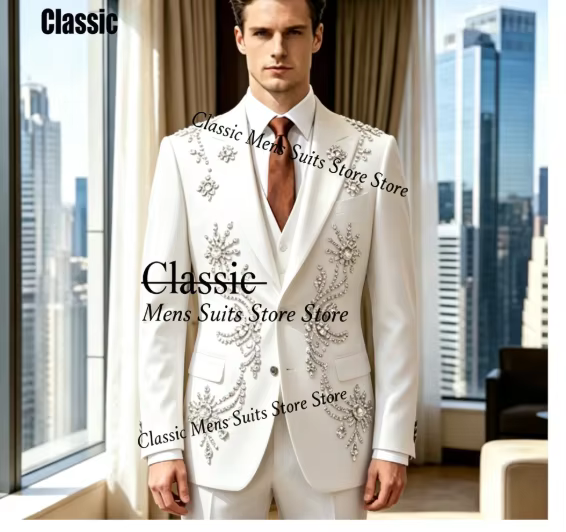 Costumes pour hommes personnalisés avec paillettes et strass, ensembles de 3 pièces, blazers de fête