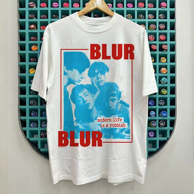 T-shirt unisexe 2026 Blur Blurry Rock Band, coupe ample, imprimé lettres tendance, manches courtes,