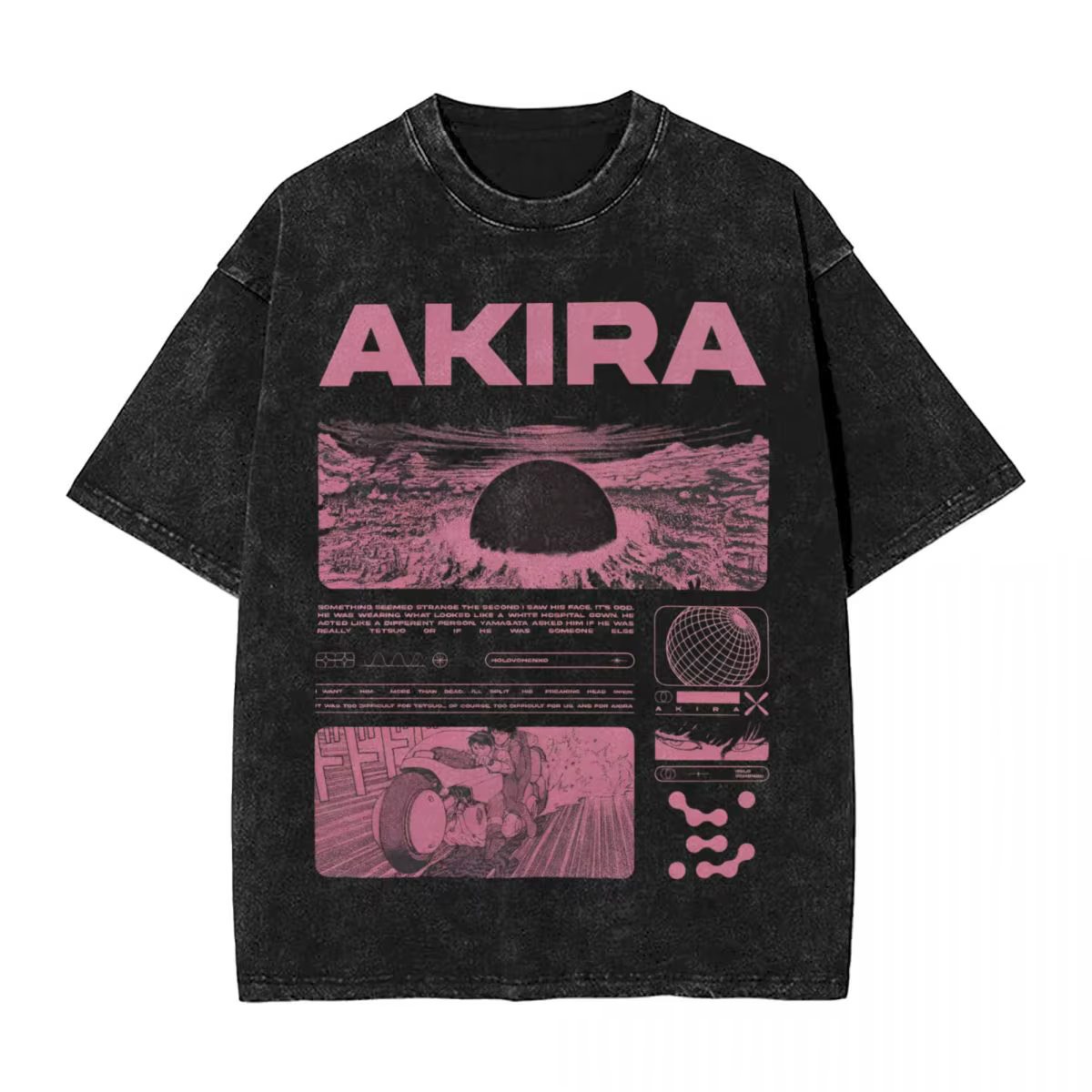 T-Shirt à Manches Courtes pour Homme et Femme, Vêtement Délavé, Akira, Anime Japonais, Hip Hop, Vint