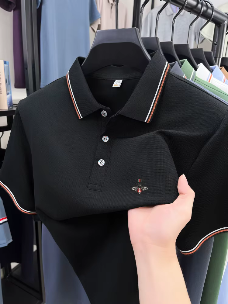 Mode abeille brodé manches courtes polo shirt hommes de luxe haute qualité marque été nouveau modèle