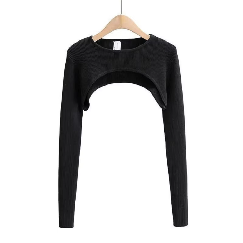 T-shirt tricoté à manches longues pour femmes, vêtements esthétiques Y2k, col rond, noir et blanc, S