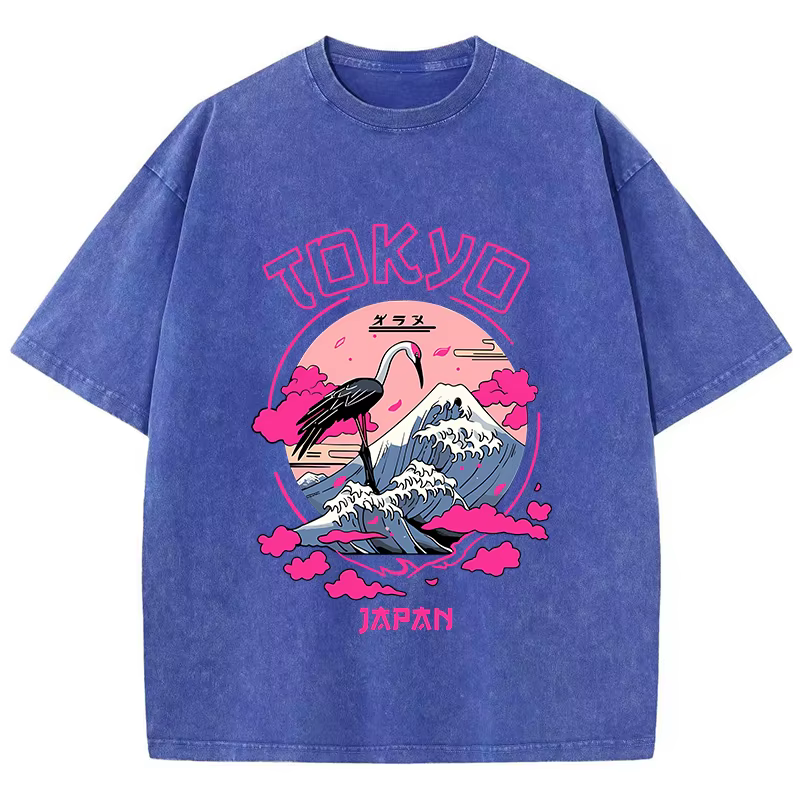 T-shirt manches courtes col rond femme, en coton, vintage, lavage à l'acide, imprimé TakHarajuku, à