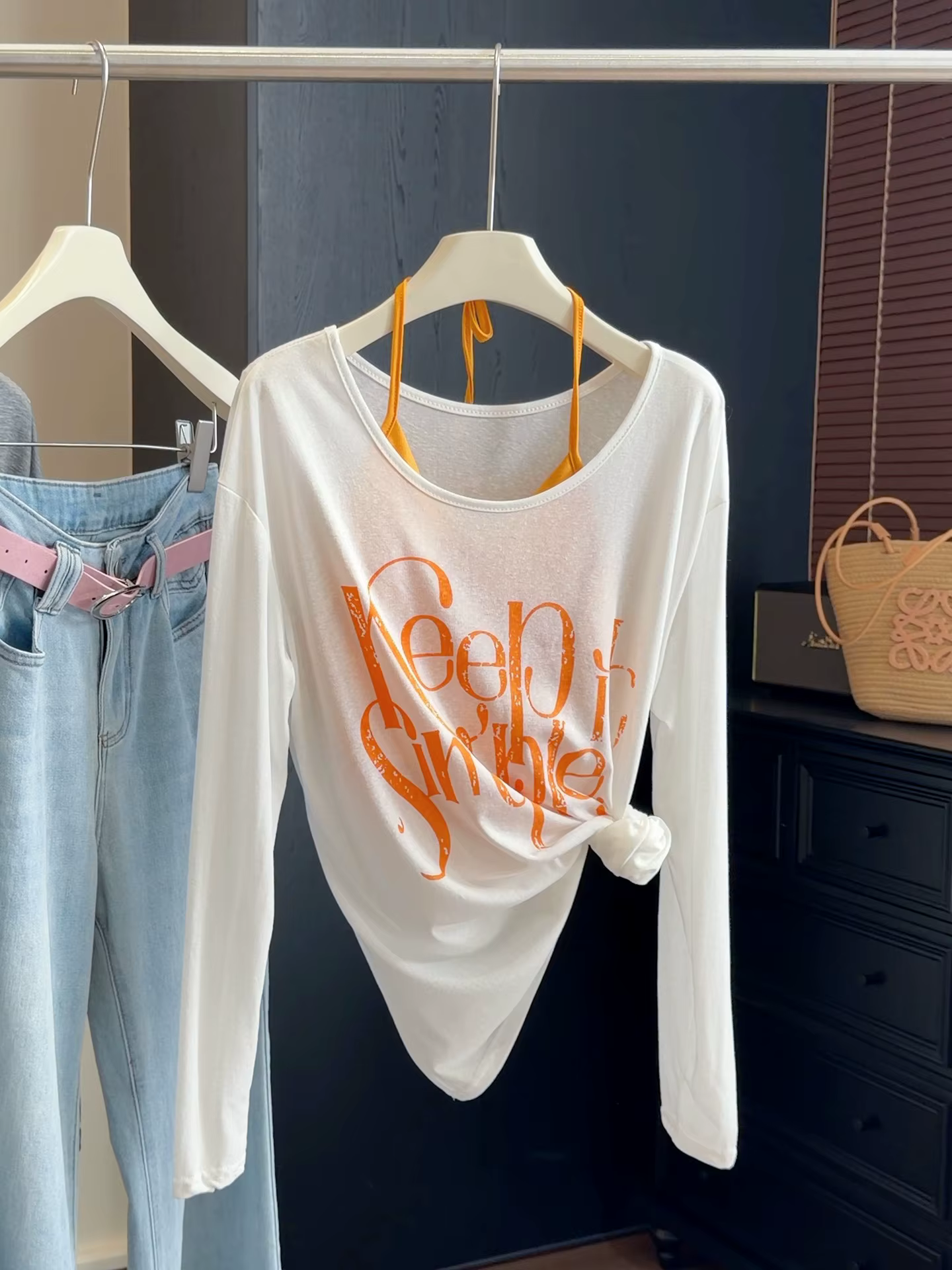 T-shirt blanc à manches longues anti-UV pour femme, ensemble deux pièces décontracté avec caraco à c