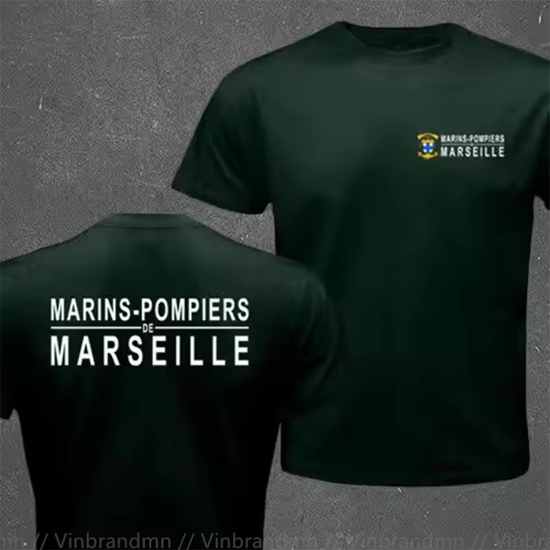 Marins français pompiers Marseille bataillon de feu Naval T-shirt hommes à manches courtes décontrac
