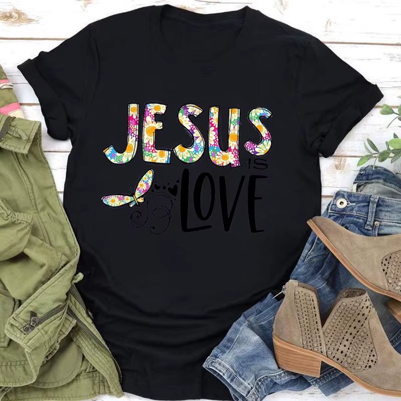 Jésus amour imprimer femmes t-shirt à manches courtes col rond lâche femmes t-shirt dames t-shirt ha