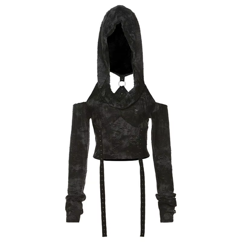DistMurcia-T-shirt à Capuche et Manches sulfpour Femme, Streetwear, Rétro Américain, Créatif, Solide
