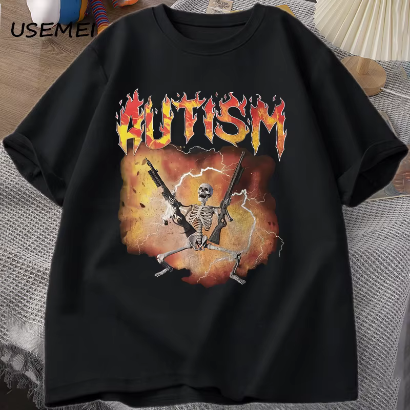 Autiste drôle squelette T-Shirt hommes femmes autisme Meme graphique t-shirts Harajuku mode coton Vi