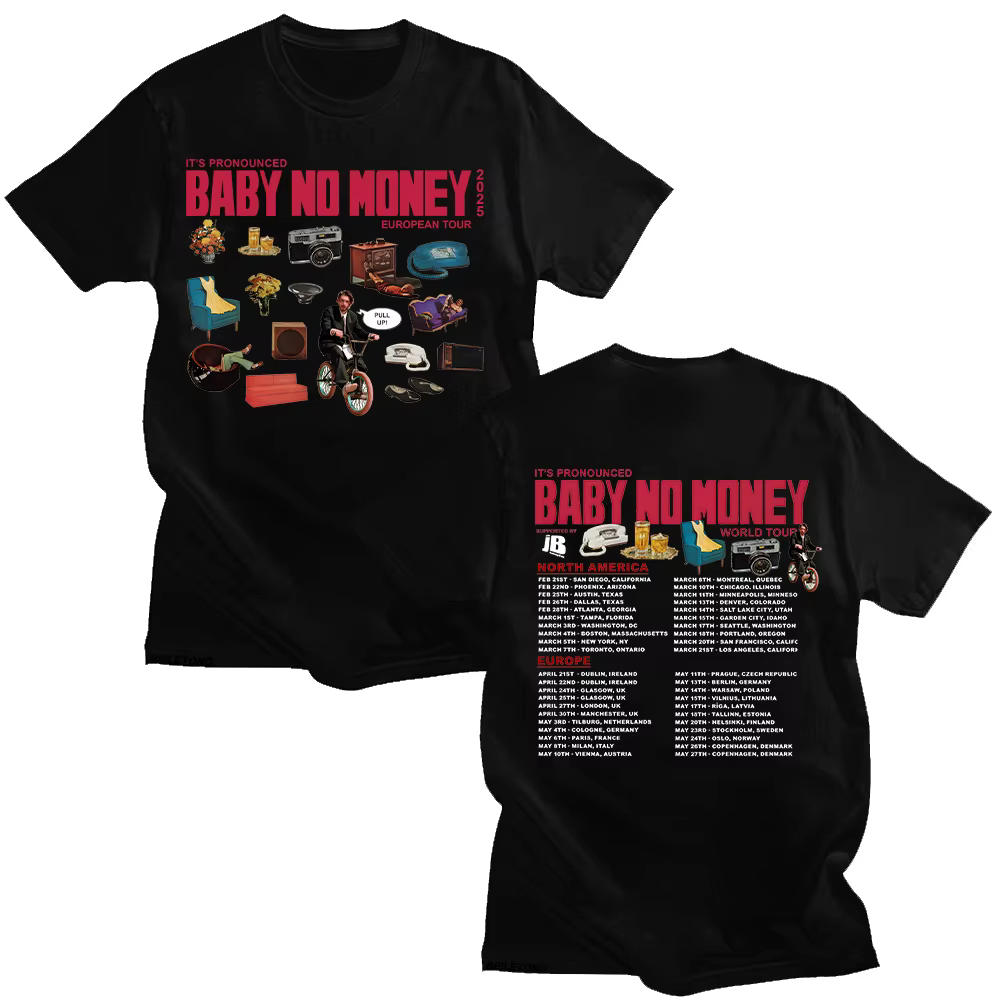 Bbno $ c'est préconcé bébé pas d'argent Tour européen 2025 T-shirts rappeur humoristique coton t-shi