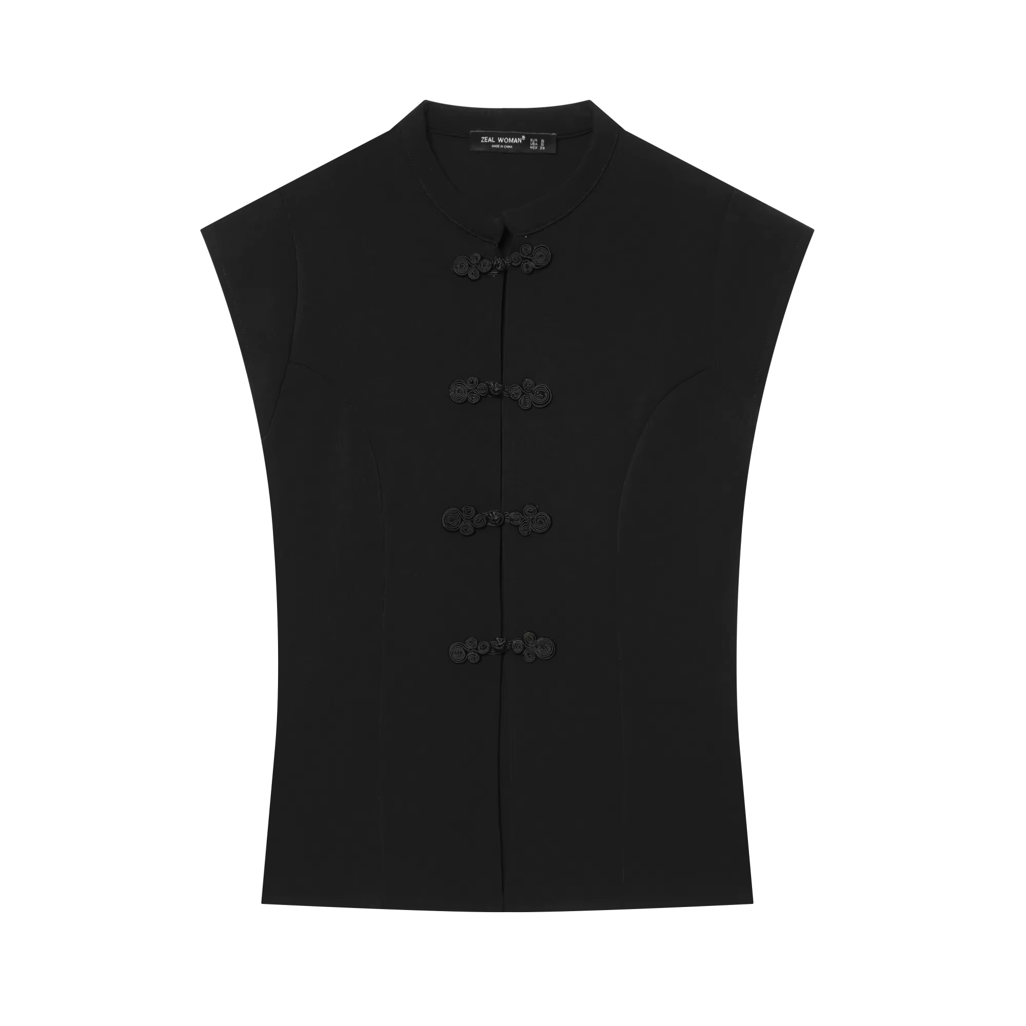 T-shirts noirs pour femmes, style chic chinois, sans manches, avec nœud en corde, élastiques, décont
