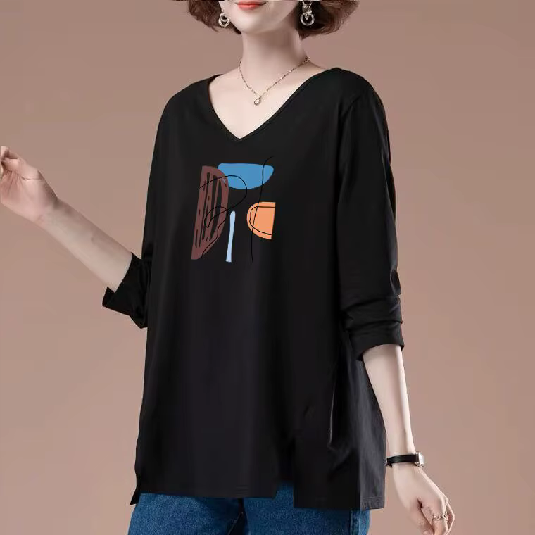 T-shirt à manches longues pour femmes, pur coton, vêtements pour femmes d'âge moyen, mère, grande ta