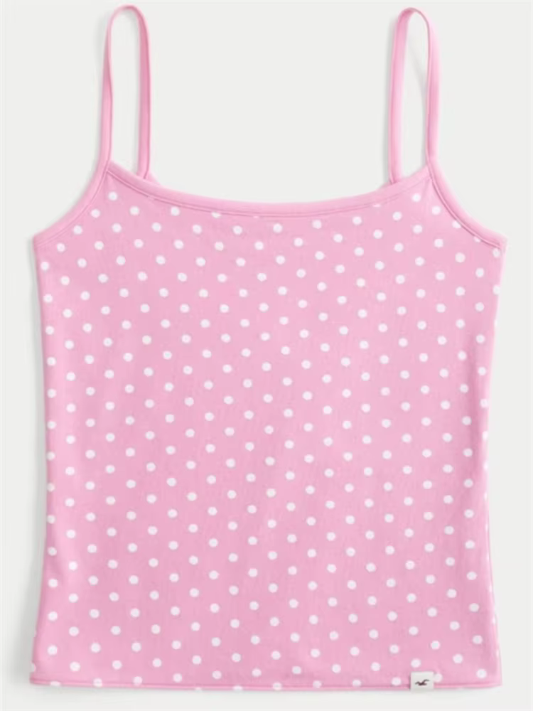Nouveau débardeur court rose à pois pour femme, en coton, style Y2K, décontracté, vintage, preppy, p