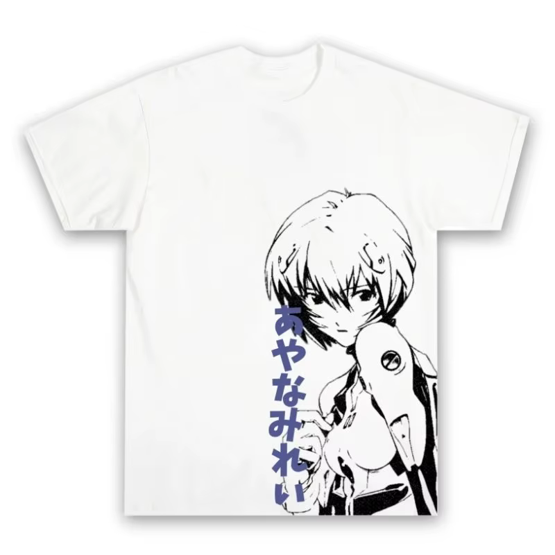 T-shirt décontracté en coton blanc surdimensionné avec impression verticale du texte japonais et du 