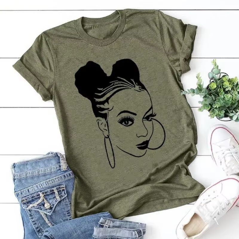 Fille africaine imprimer t-shirt femmes à manches courtes col rond t-shirt ample été femmes t-shirt