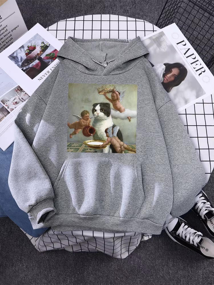 Sweat à capuche petit ange et chat impression sweat femme avec capuche esthétique couple coréen vête