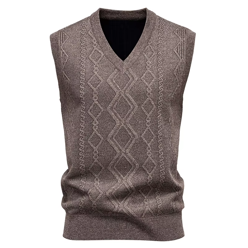 Pull sans manches à col en V pour homme, pull tricoté sans manches à col en V