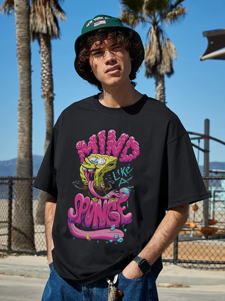T-shirt pour homme avec motif graffiti sur le devant sur le thème de Bob l'éponge « Mind Like A Spon