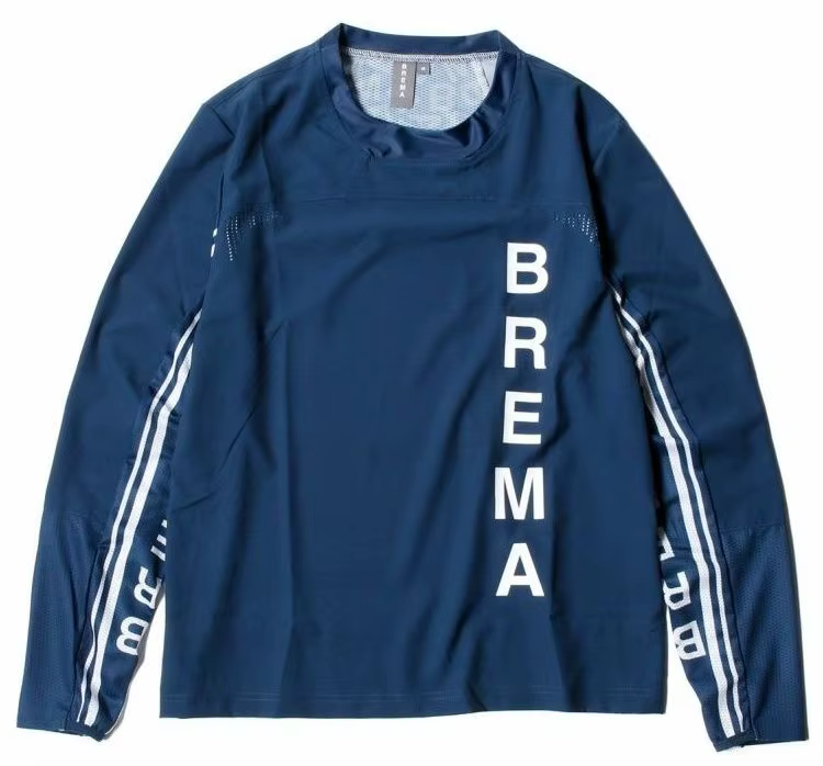 Maillot à manches longues pour homme, bleu marine avec logo blanc imprimé, maille respirante, séchag