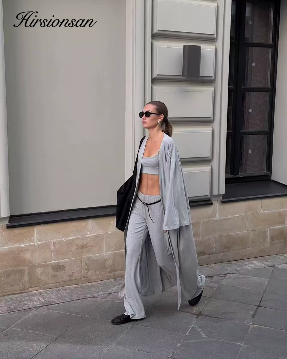 Hirsionsan Modal doux ample ensembles femmes décontracté trois pièces à manches longues Cardigan & t