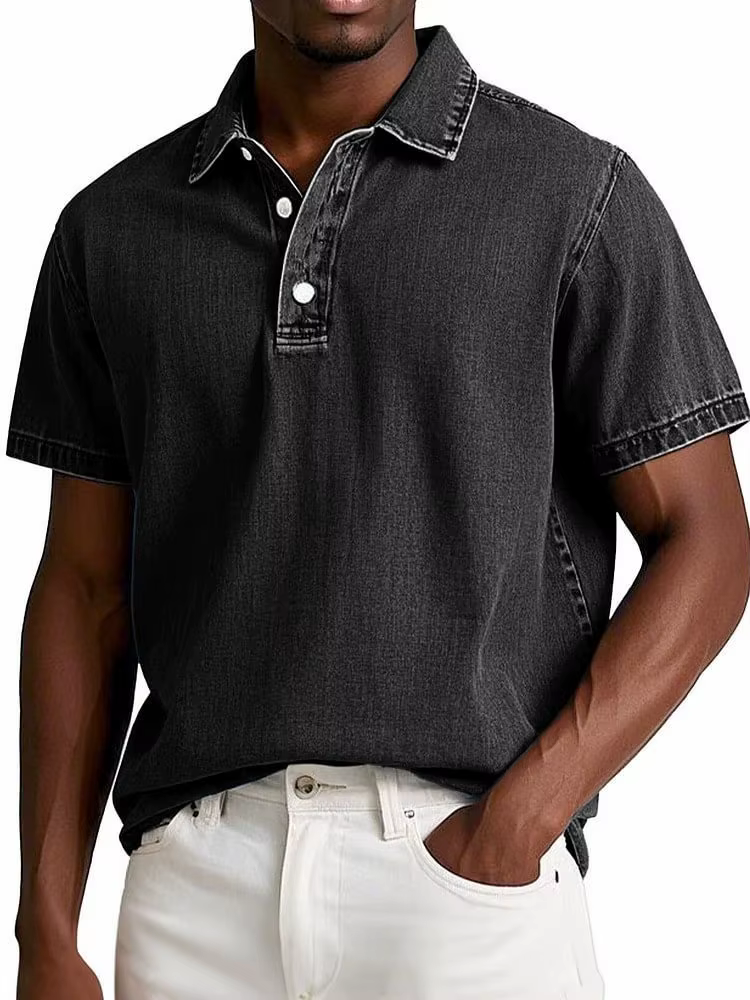 2025 nouveaux hommes rétro revers Polo couleur unie affaires décontracté à manches courtes T-shirt h